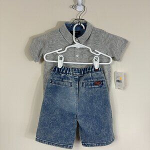7 For All Mankind 2 Piece Set Knit Denim/Jean Shorts and Polo Shirt  Boys 3T NWT
